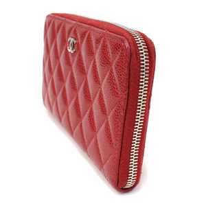 Chanel Coco Caviar Leather Zip Pink Skin Mark Wallet Long